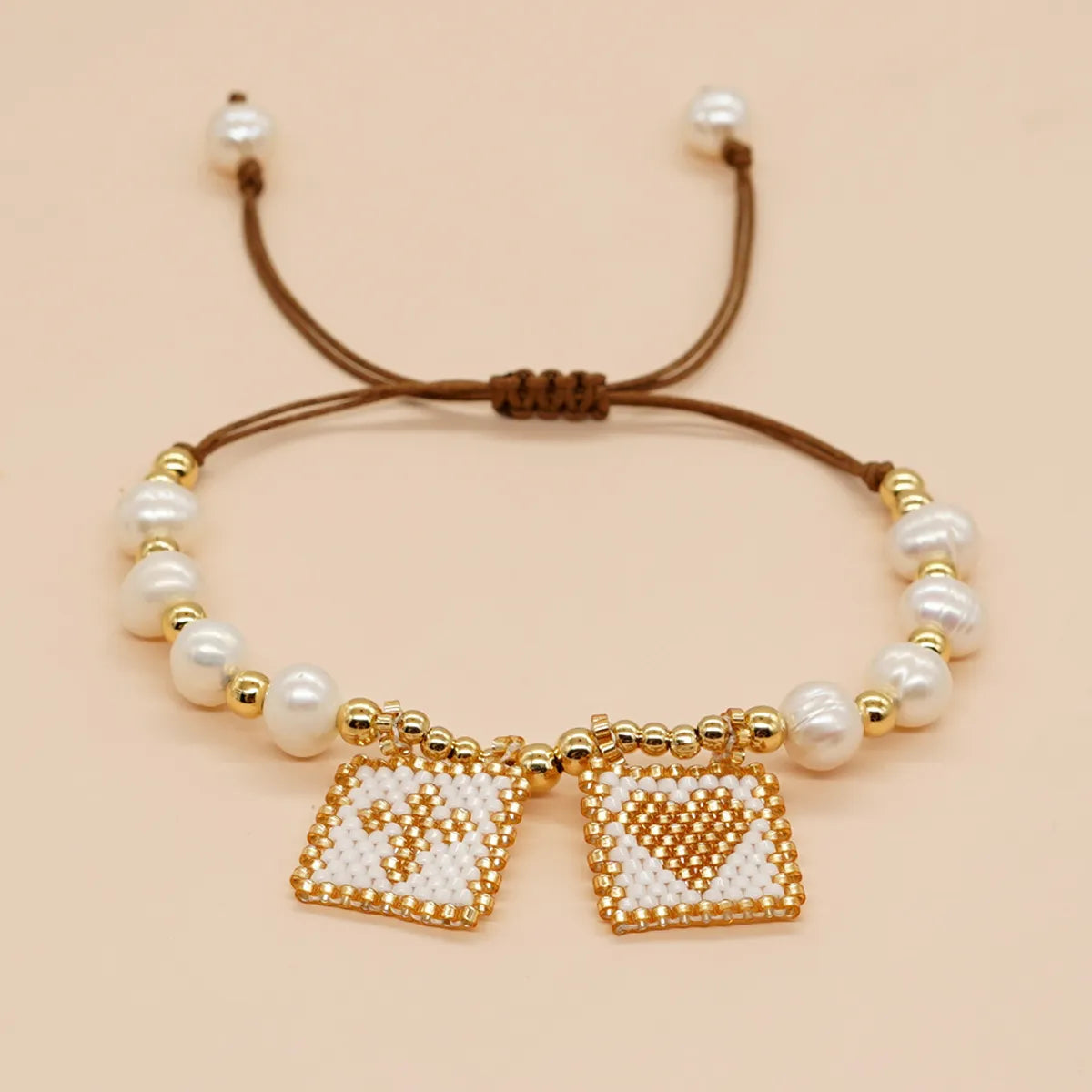 1 Piece Bohemian Cross Square Heart Shape Imitation Pearl Alloy Rope Unisex Bracelets