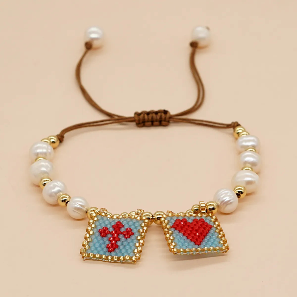 1 Piece Bohemian Cross Square Heart Shape Imitation Pearl Alloy Rope Unisex Bracelets