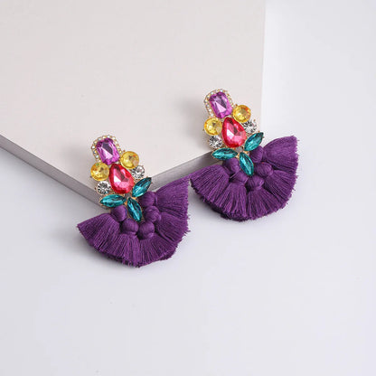 1 Piece Bohemian Flower Tassel Plating Inlay Alloy Plastic Metal Resin Gold Plated Drop Earrings