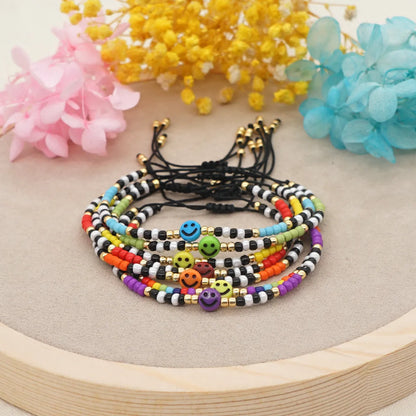 1 Piece Bohemian Multicolor Smiley Face Beaded Glass Rope Tassel Women's Bracelets