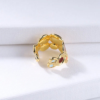 1 Piece Bohemian Oval Alloy Drip Glazed Plating Hollow Out 18k Gold Plated Women's Rings