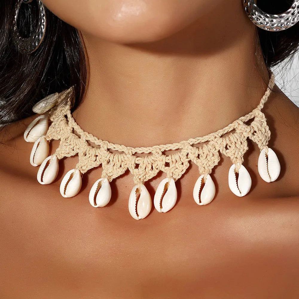 Bohemian Water Droplets Shell Braid Women'S Choker