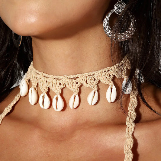 Bohemian Water Droplets Shell Braid Women'S Choker