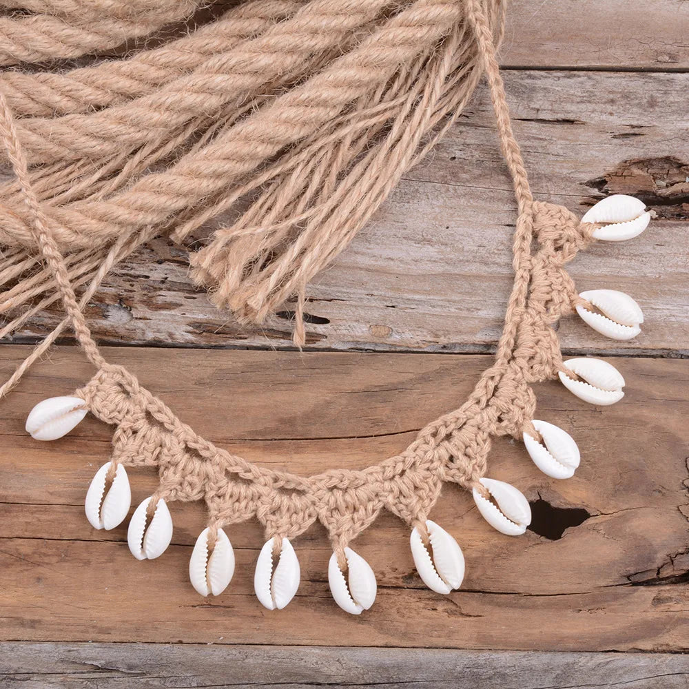 Bohemian Water Droplets Shell Braid Women'S Choker