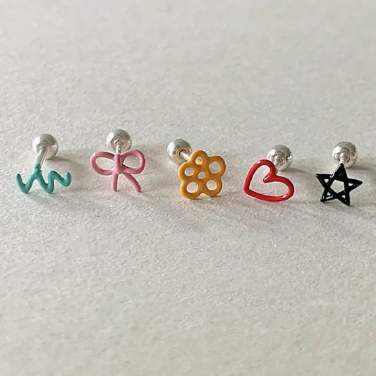 1 Piece Cartoon Style Star Heart Shape Bow Knot Alloy Ear Studs