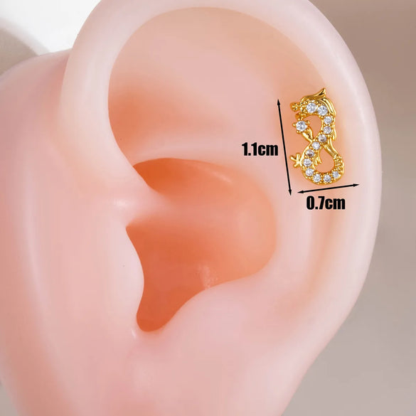 1 Piece Casual Classic Style Korean Style Dragon Hollow Out Inlay Copper Zircon Cartilage Earrings