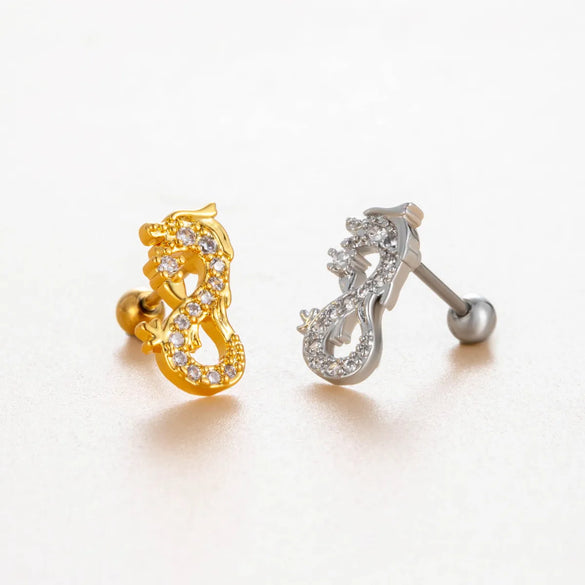 1 Piece Casual Classic Style Korean Style Dragon Hollow Out Inlay Copper Zircon Cartilage Earrings