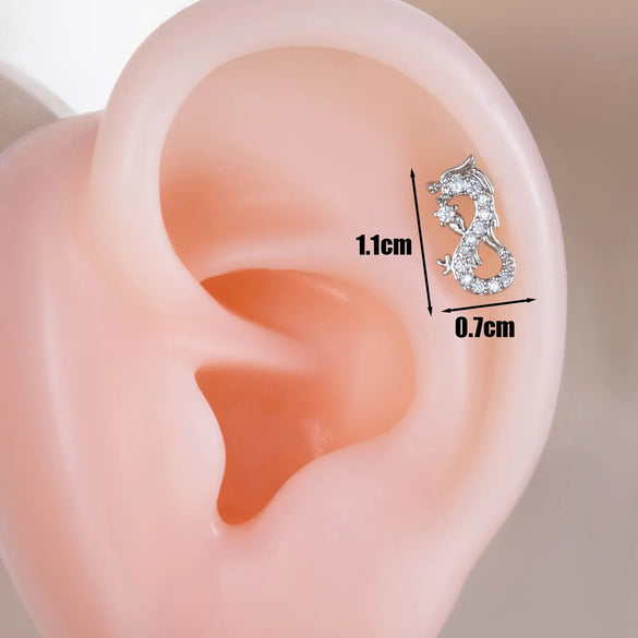 1 Piece Casual Classic Style Korean Style Dragon Hollow Out Inlay Copper Zircon Cartilage Earrings