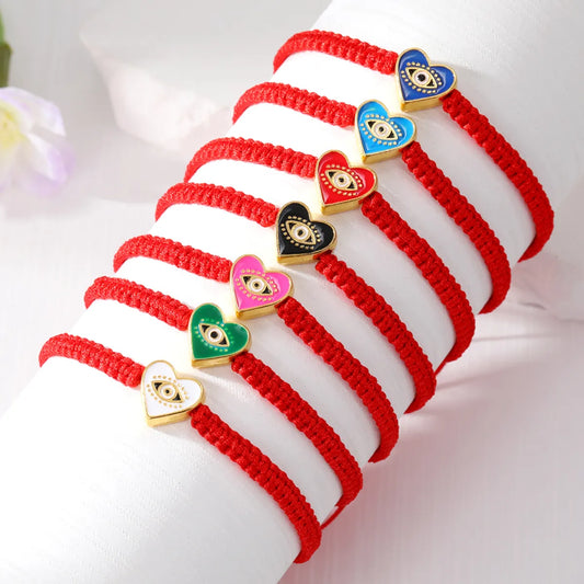 1 Piece Casual Devil'S Eye Heart Shape Alloy Rope Knitting Enamel Women'S Bracelets