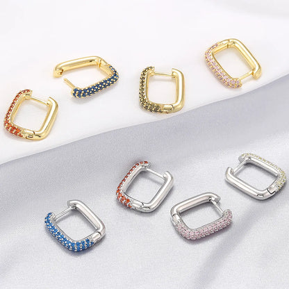 1 Piece Casual Elegant Simple Style Square Plating Inlay Copper Zircon 18k Gold Plated Earrings