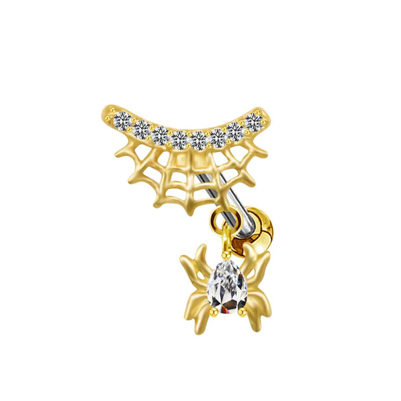 1 Piece Casual Elegant Tropical Heart Shape Bow Knot Rhinestone Plating Inlay 304 Stainless Steel Copper Gem Rhinestones Zircon 18K Gold Plated Cartilage Earrings