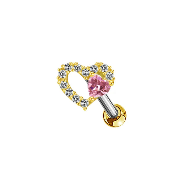 1 Piece Casual Elegant Tropical Heart Shape Bow Knot Rhinestone Plating Inlay 304 Stainless Steel Copper Gem Rhinestones Zircon 18K Gold Plated Cartilage Earrings