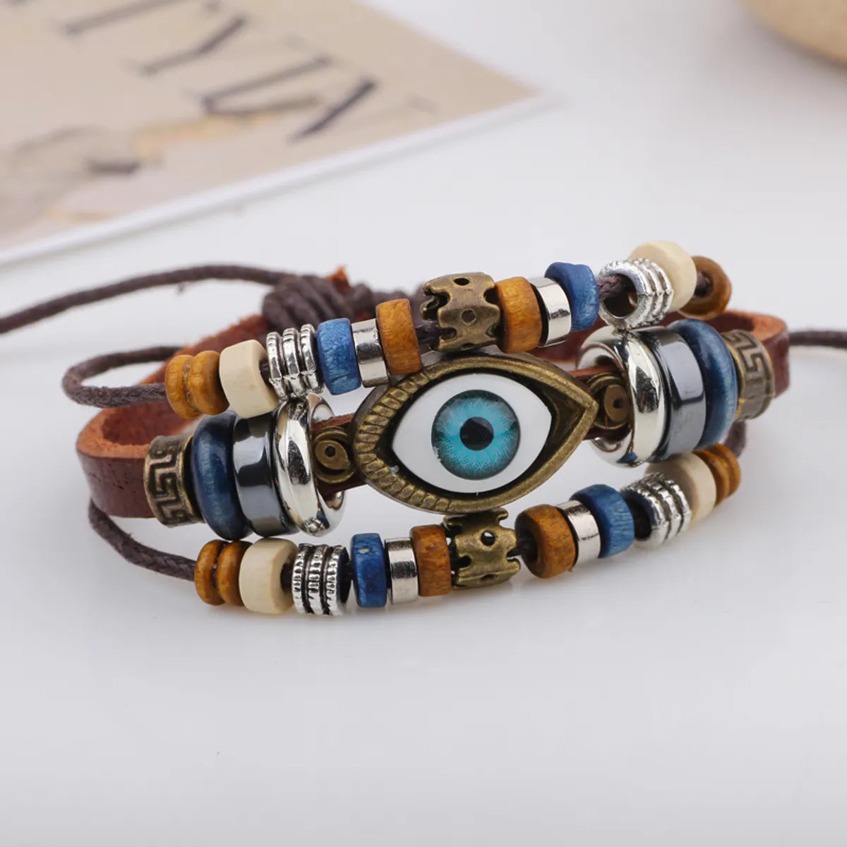 Casual Eye Pu Leather Beaded Braid Unisex Bracelets