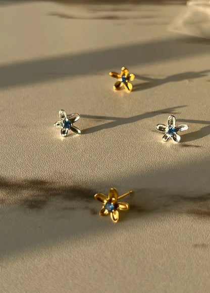 1 Piece Casual Flower Plating Sterling Silver Zircon 18k Gold Plated Silver Plated Ear Studs