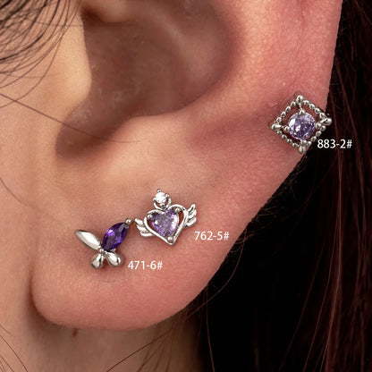 1 Piece Casual French Style Korean Style Heart Shape Rhombus Butterfly Hollow Out Inlay Copper Zircon Ear Studs