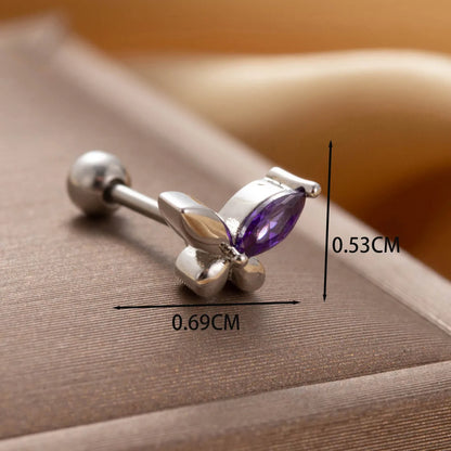 1 Piece Casual French Style Korean Style Heart Shape Rhombus Butterfly Hollow Out Inlay Copper Zircon Ear Studs