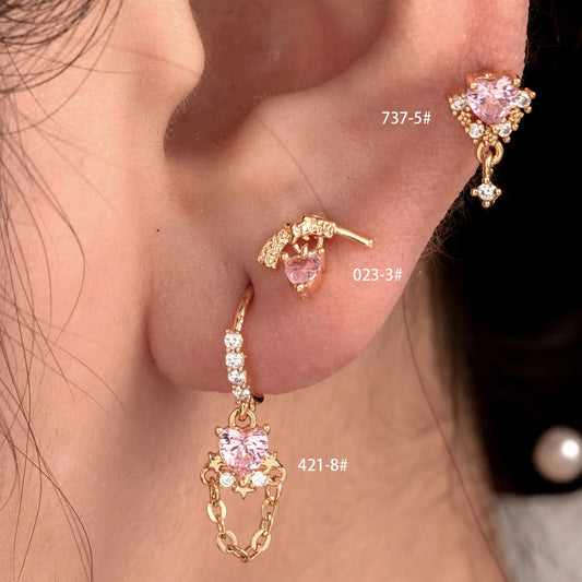 1 Piece Casual French Style Korean Style Pistol Heart Shape Chain Inlay Copper Zircon Ear Studs