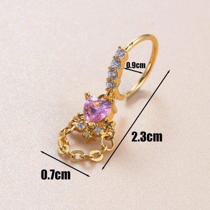 1 Piece Casual French Style Korean Style Pistol Heart Shape Chain Inlay Copper Zircon Ear Studs