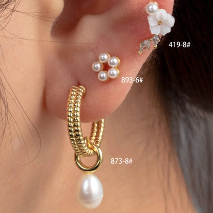 1 Piece Casual French Style Korean Style Round Flower Inlay Copper Pearl Zircon Ear Studs