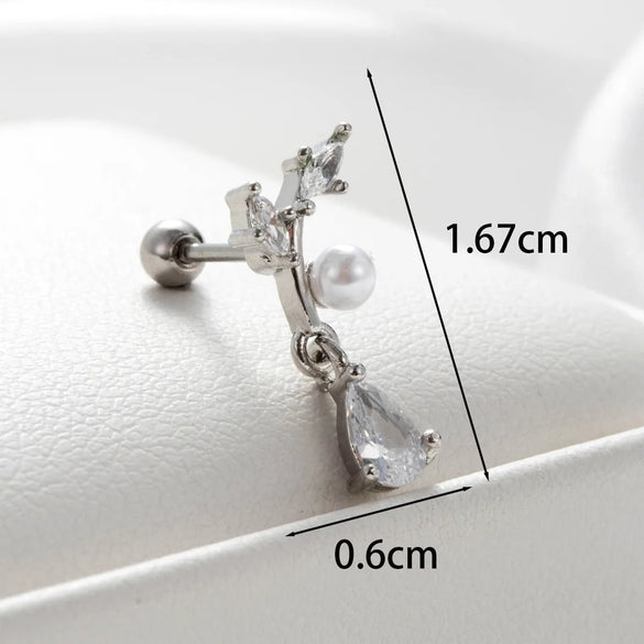 1 Piece Casual French Style Korean Style Water Droplets Pearl Flower Inlay Copper Zircon Ear Studs