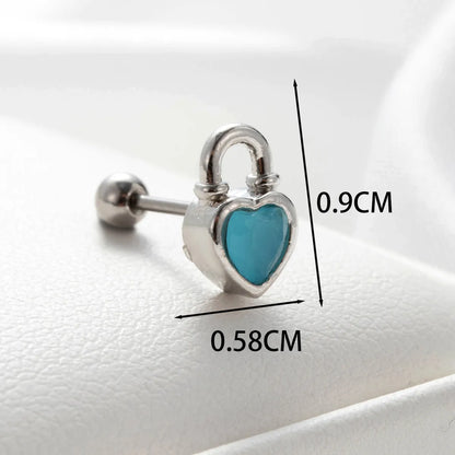 1 Piece Casual French Style Round Heart Shape Eye Chain Inlay Copper Artificial Gemstones Zircon Cartilage Earrings