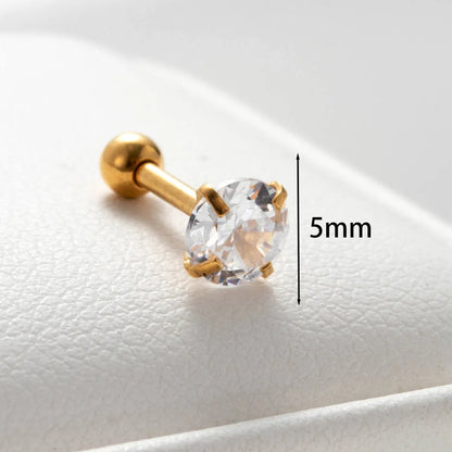 1 Piece Casual French Style Shiny Round Inlay 316 Stainless Steel  Zircon Cartilage Earrings