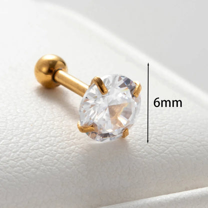 1 Piece Casual French Style Shiny Round Inlay 316 Stainless Steel  Zircon Cartilage Earrings