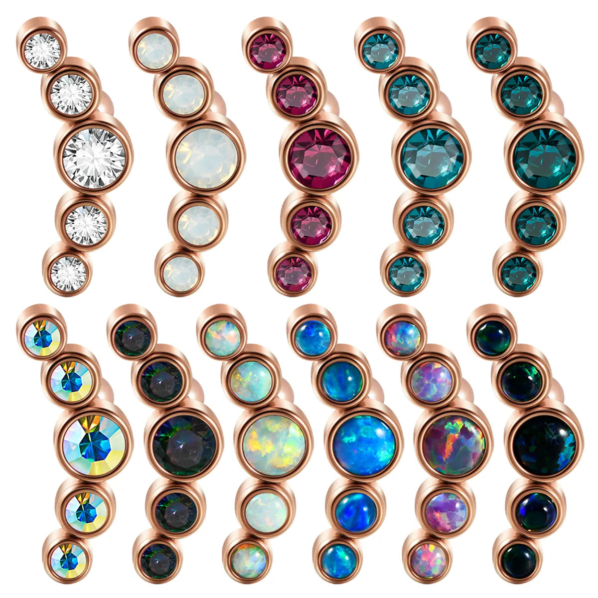 1 Piece Casual Hawaiian Cool Style Arc Polishing Plating Inlay 304 Stainless Steel Opal Zircon 18K Gold Plated Ear Studs