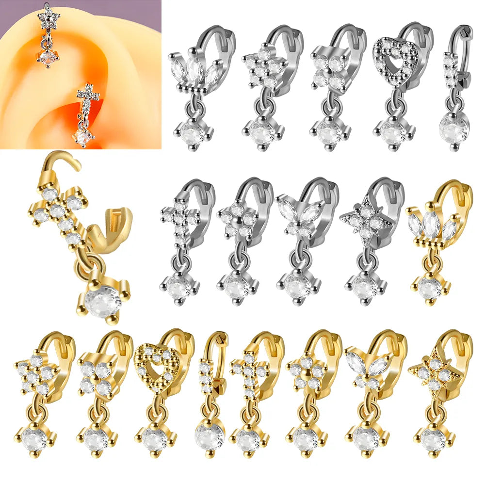 1 Piece Casual Hawaiian Tropical Cross Heart Shape Flower Plating Inlay Copper Zircon 18K Gold Plated Drop Earrings Ear Clip Earrings