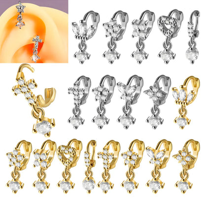 1 Piece Casual Hawaiian Tropical Cross Heart Shape Flower Plating Inlay Copper Zircon 18K Gold Plated Drop Earrings Ear Clip Earrings