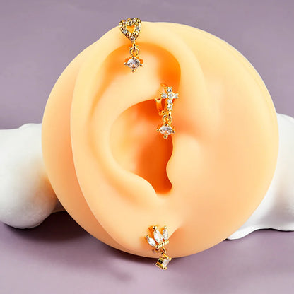 1 Piece Casual Hawaiian Tropical Cross Heart Shape Flower Plating Inlay Copper Zircon 18K Gold Plated Drop Earrings Ear Clip Earrings