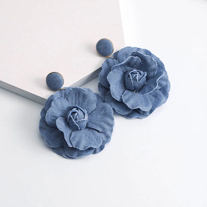 1 Piece Casual Nordic Style Flower Cloth Silver Plated Drop Earrings