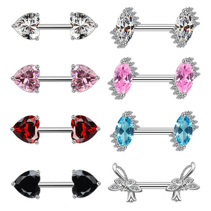 1 Piece Casual Simple Style Animal Heart Shape Inlay Stainless Steel Copper Rhinestones Zircon White Gold Plated Cartilage Earrings