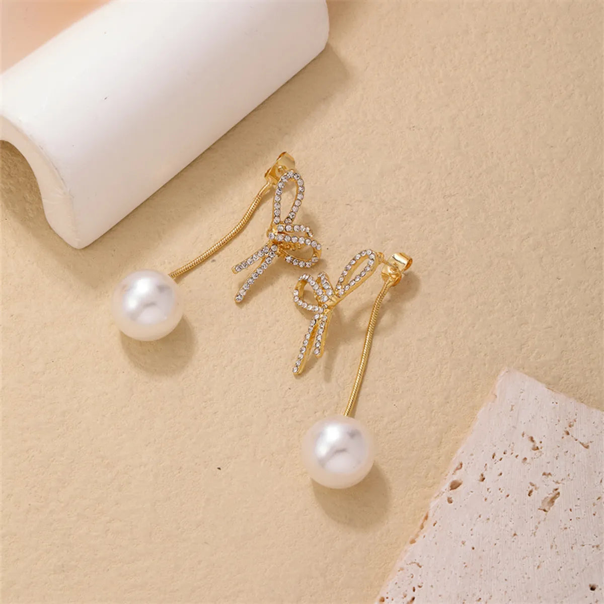 1 Piece Casual Simple Style Bow Knot Alloy Zinc Alloy Pearl Zircon K Gold Plated Drop Earrings