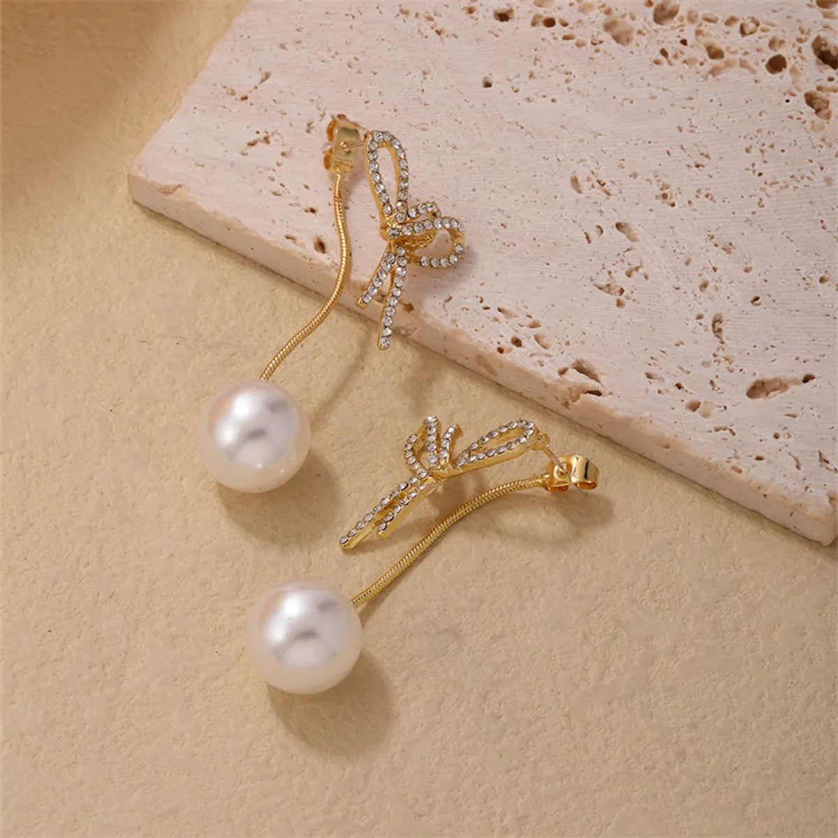 1 Piece Casual Simple Style Bow Knot Alloy Zinc Alloy Pearl Zircon K Gold Plated Drop Earrings