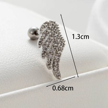 1 Piece Casual Simple Style Cactus Heart Shape Wings Inlay Copper Zircon Ear Studs