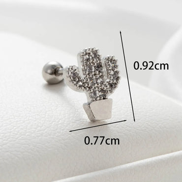 1 Piece Casual Simple Style Cactus Heart Shape Wings Inlay Copper Zircon Ear Studs