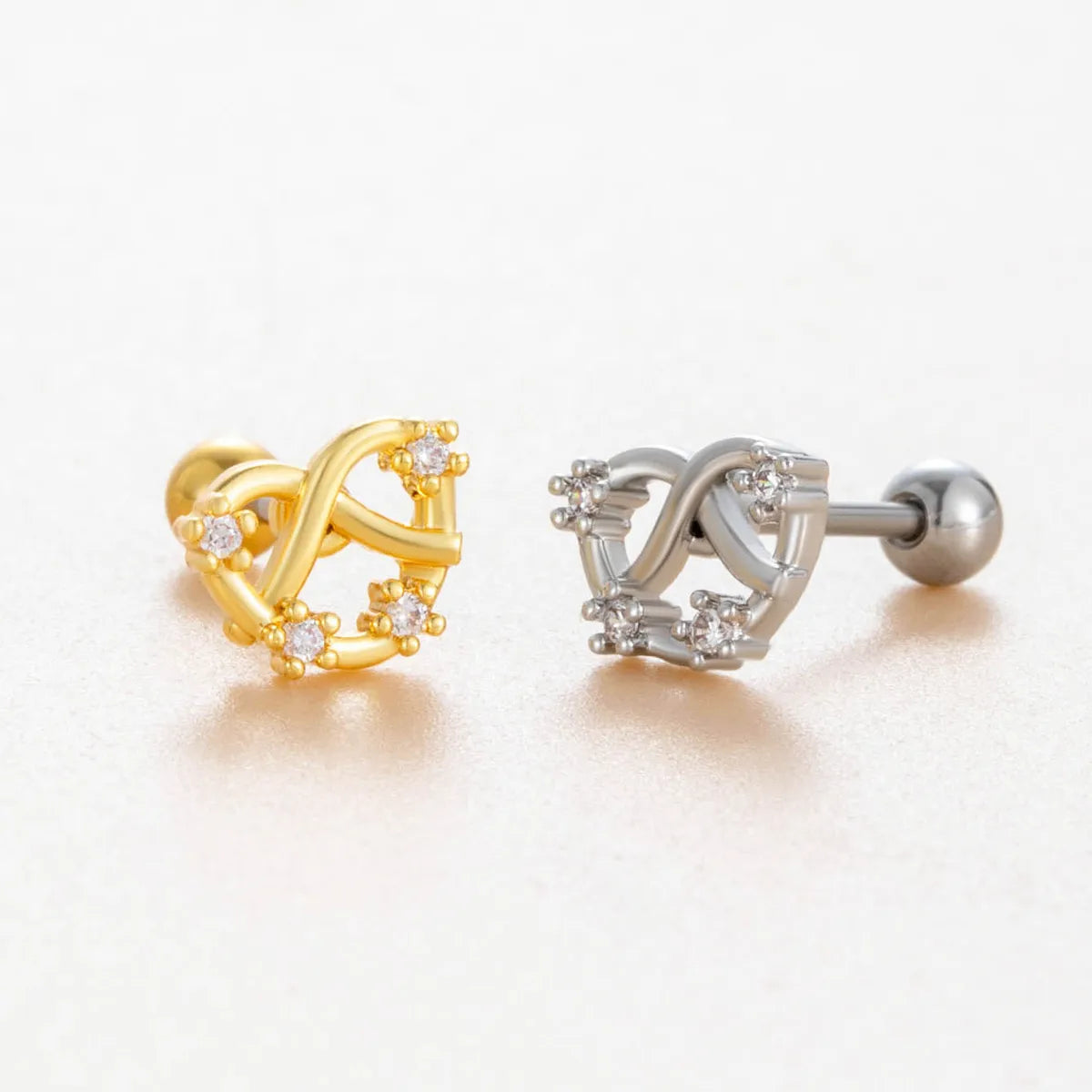 1 Piece Casual Simple Style Classic Style Heart Shape Hollow Out Inlay Copper Zircon Ear Studs