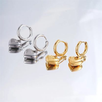 1 Piece Casual Simple Style Classic Style Heart Shape Plating Stainless Steel Gold Plated Silver Plated Drop Earrings