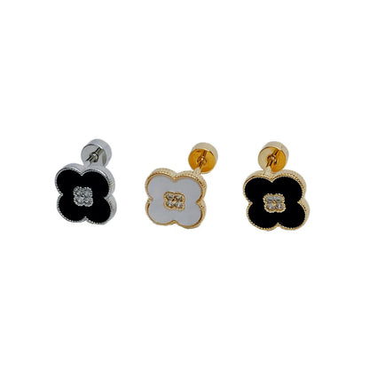 1 Piece Casual Simple Style Four Leaf Clover Inlay Copper Zircon Ear Studs