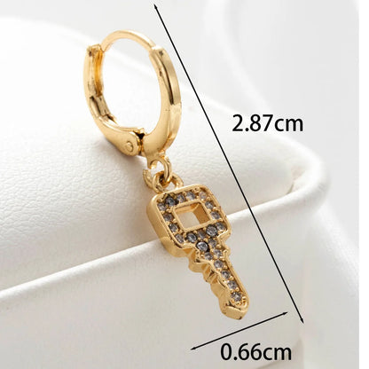 1 Piece Casual Simple Style Heart Shape Bow Knot Key Plating Inlay Copper Zircon Ear Studs