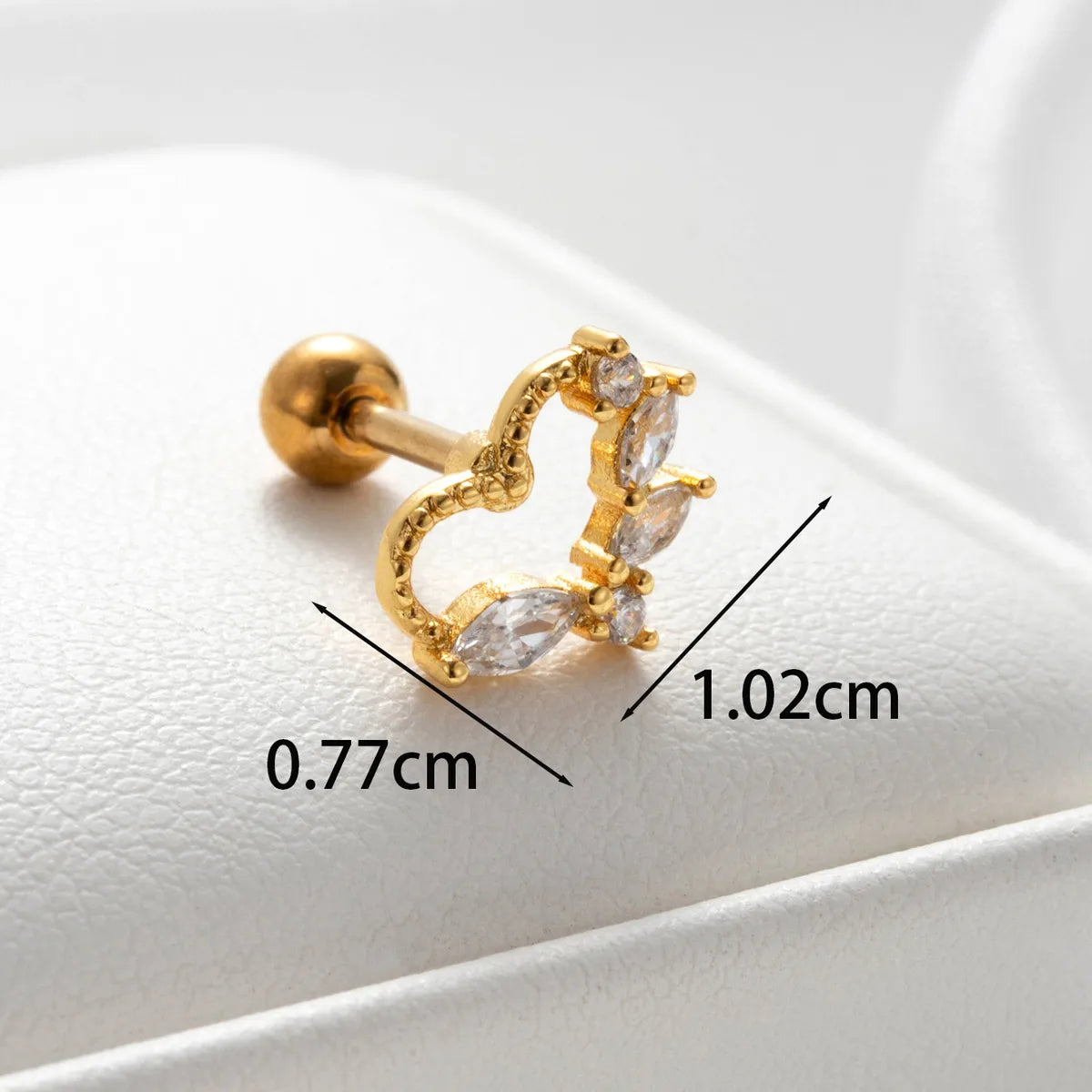 1 Piece Casual Simple Style Heart Shape Bow Knot Key Plating Inlay Copper Zircon Ear Studs