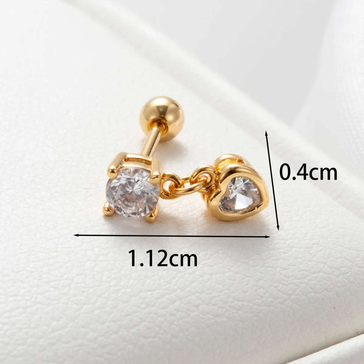 1 Piece Casual Simple Style Heart Shape Plating Inlay Copper Zircon Ear Studs