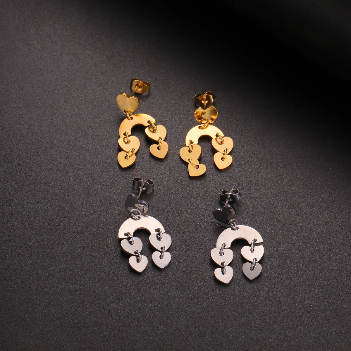 1 Piece Casual Simple Style Heart Shape Plating Stainless Steel Drop Earrings