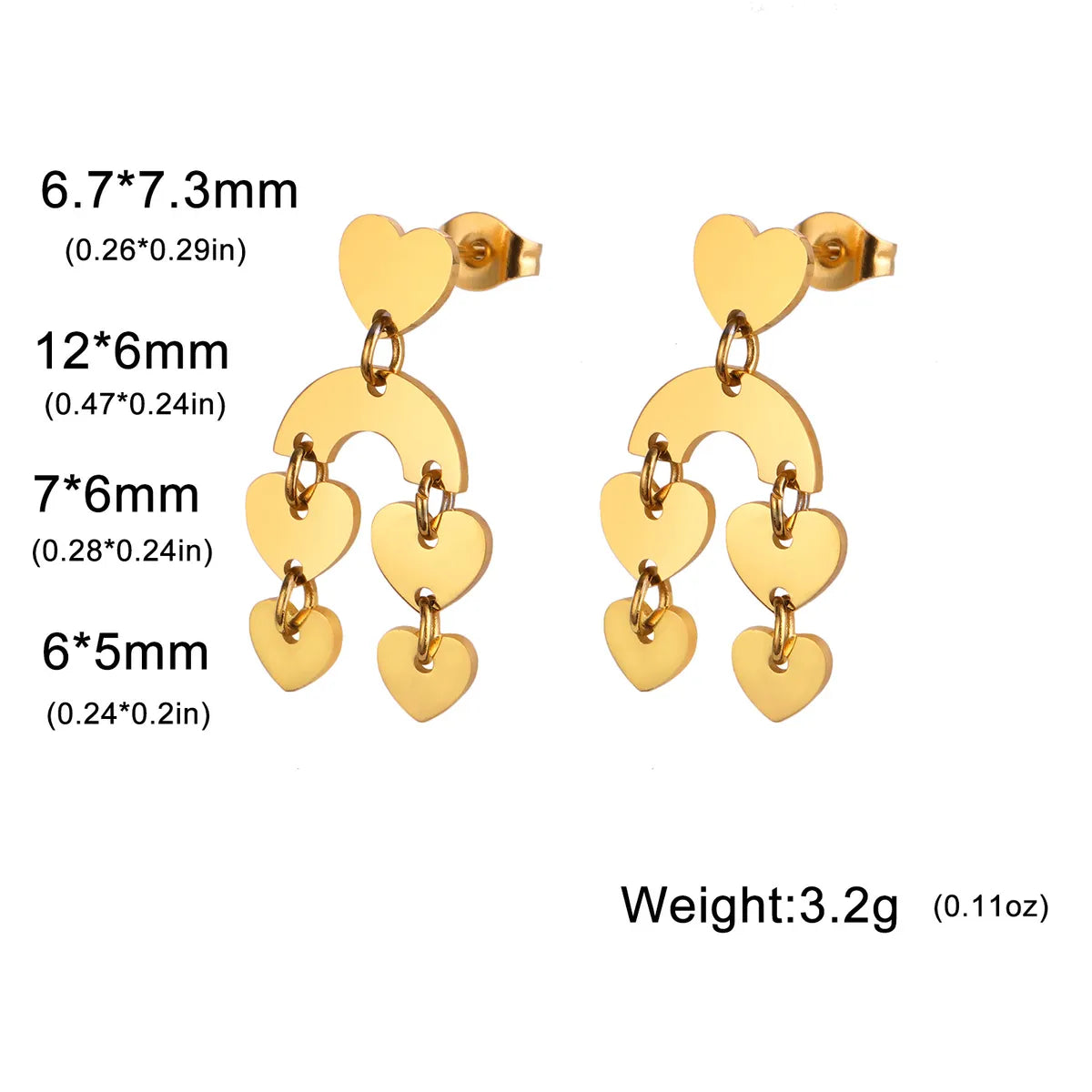 1 Piece Casual Simple Style Heart Shape Plating Stainless Steel Drop Earrings