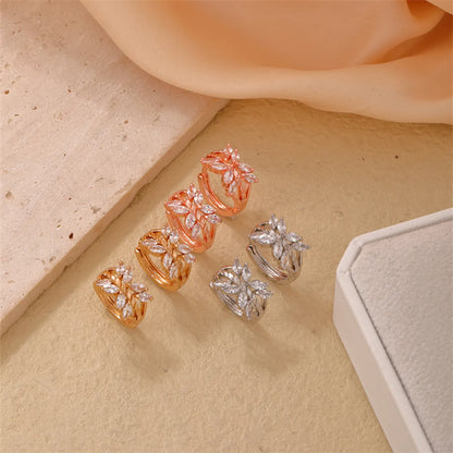 1 Piece Casual Simple Style Leaves Copper Zircon Rose Gold Plated Silver Plated Huggie Earrings