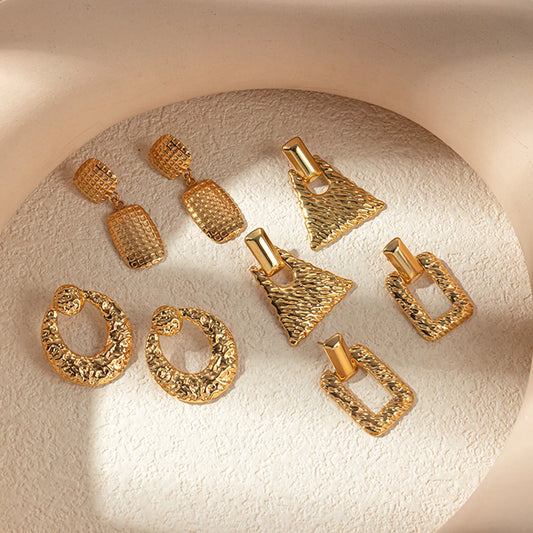 1 Piece Casual Simple Style Round Square Trapezoid Plating 304 Stainless Steel 14K Gold Plated Ear Studs