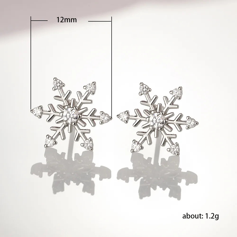 1 Piece Casual Simple Style Snowflake Inlay Copper Zircon Ear Studs