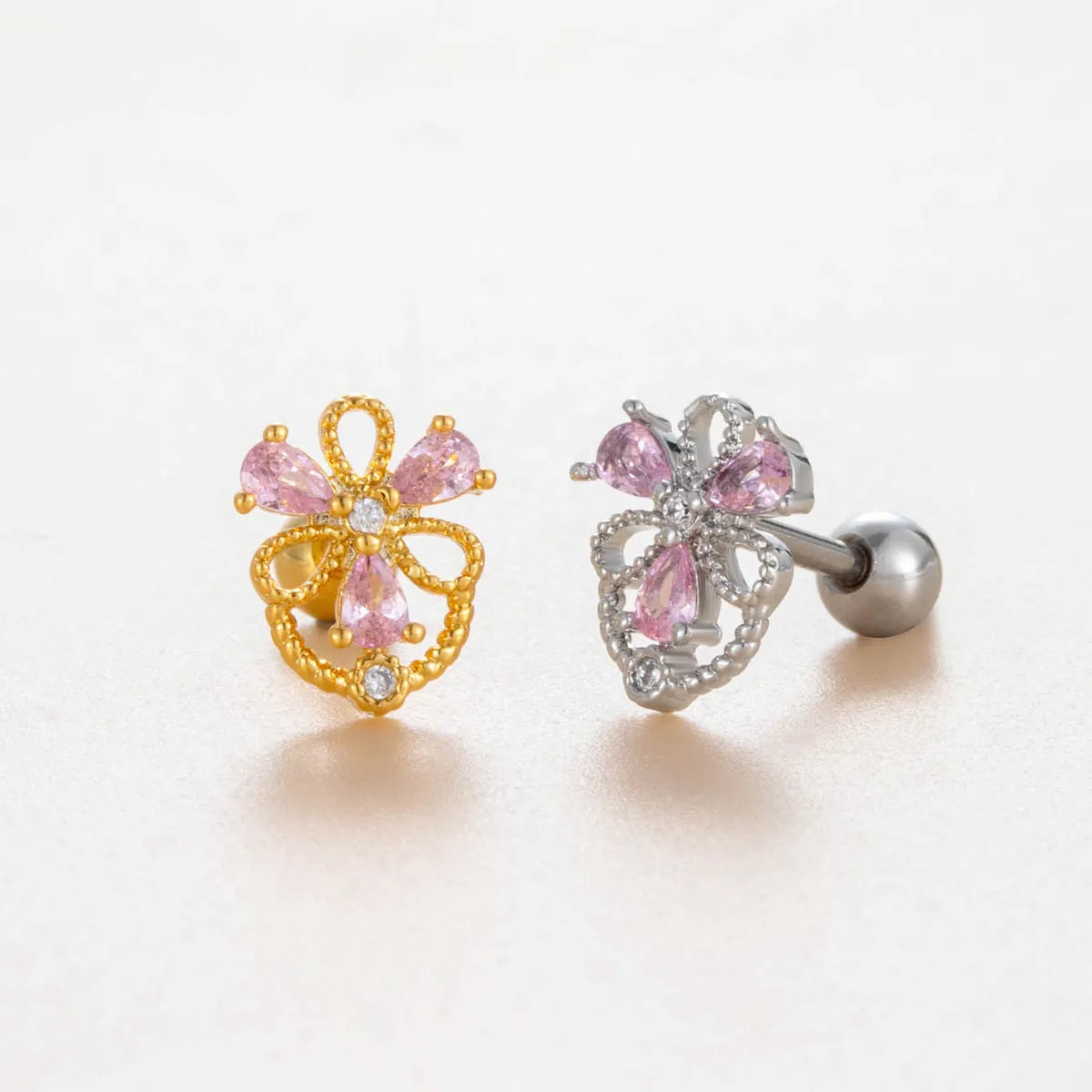 1 Piece Casual Sweet Classic Style Flower Hollow Out Inlay Copper Zircon Cartilage Earrings