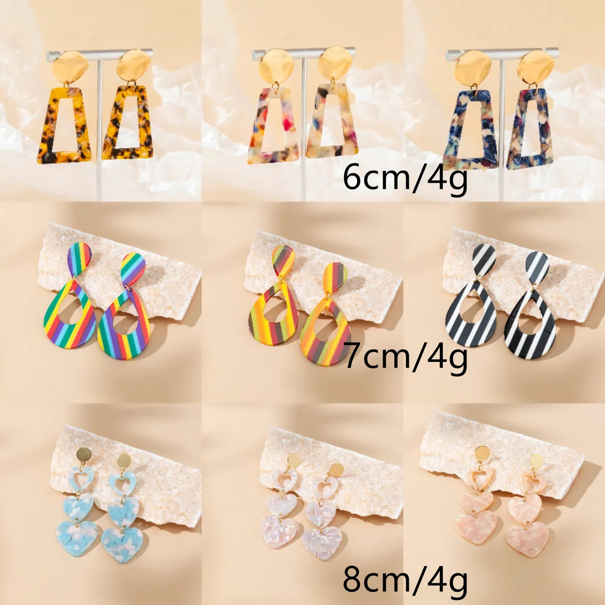 1 Piece Casual Vacation Trapezoid Oval Heart Shape Lacquer Painting Arylic Metal Acrylic Alloy Gold Plated Drop Earrings